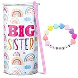 Maxcheck 2 Pcs Big Sister Gift from Sister 12 oz Pink Big Sister Cup Stainless Steel Sister Tumbler with Leak Proof Lid and Straw Baby Sister Mug Bracelet Announcement Jewelry for Little Girl Toddler