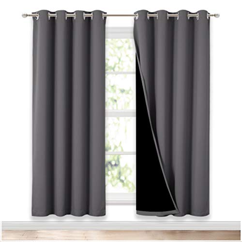 Image of NICETOWN Grey Full Shade Curtain Panels, Pair of Energy Smart & Noise Blocking Out Blackout Drapes for Dining Room Window, Thermal Insulated Guest Room Lined Window Dressing(Gray, 52 x 72 inch)