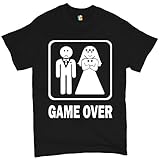 Game Over Funny T-Shirt Wedding Marriage Groom Bride Humor Men's Novelty Shirt Black Medium