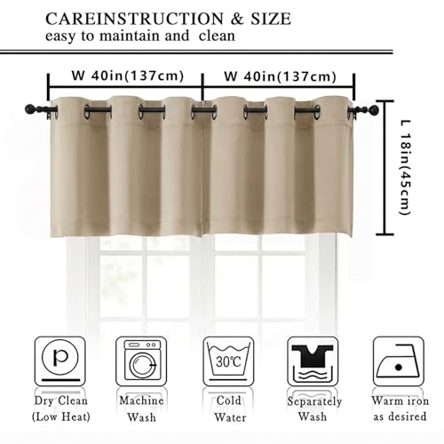 Image of Simplebrand Biscotti Beige Kitchen Valances for Windows 18 Inches Long 2 Pack, Room Darkening Window Valances for Living Room, Short Straight Drape Kitchen Curtains for Bedroom Kids Room, 40Wx18L