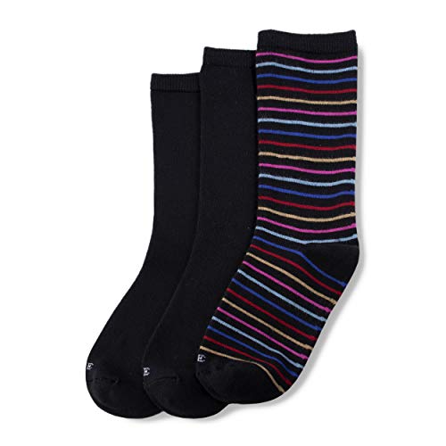 HUE Women's Super Soft Crew Sock 3 Pair Pack, Black Stripe, One Size