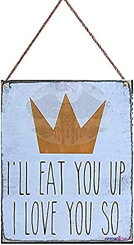 New Wooden Signs I'll eat You up I Love You so - Hand Painted - Wood Sign - Where The Wild Things are - Nursery Decor - Gallery Wall Wooden Sign 8x12 INCH Funny Gifts for Men and Women
