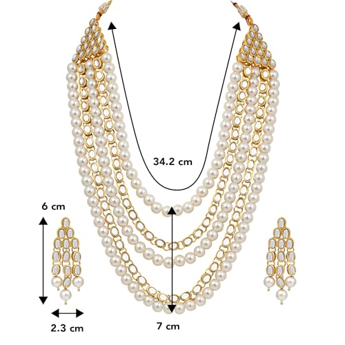 Image of Peora Kundan Faux Pearl Long Necklace & Jewelry Set Gift for Women