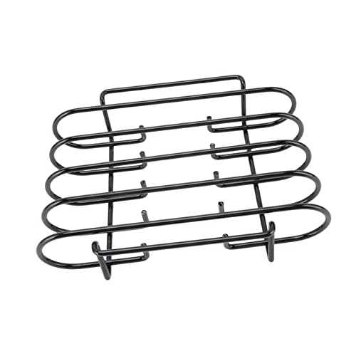 Tomantery Rib Rack Durable Compact Iron Standing Rib Rack for Barbecue Grilling 4 Rows Capacity for Camping
