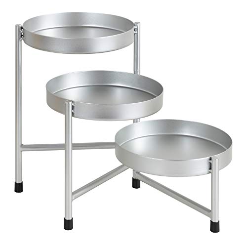 Image of Kate and Laurel Finn Modern Tri-Level Plant Stand, 7.25 x 7.25 x 10, Silver, Indoor Multi-Tiered Plant Stand for Tabletop