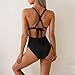 One Piece Swimsuit for Women Sexy Plunging V Neck Cutouts Bathing Suit Fashion Crisscross Back Self Tie Swimwear Black