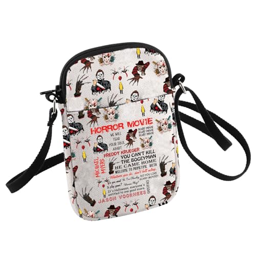 Mochila pequena de filmes de terror para amantes de filmes de Halloween dos anos 90 - Bolsa transversal para presente, Branco, 21 * 15cm (8.26 * 5.9inch)
