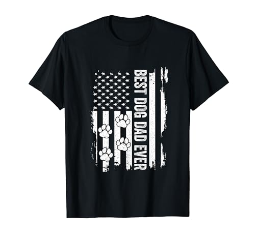 Best Dog Dad Ever Distressed USA Flag Funny Dog Lover t-shirt, Preto, S