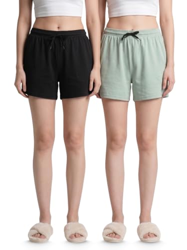 Image of Fflirtygo Women's Cotton Shorts | Sports and Running | Gym Workout and Yoga | Regular Fit Shorts for Women Combo (Pack of 2)
