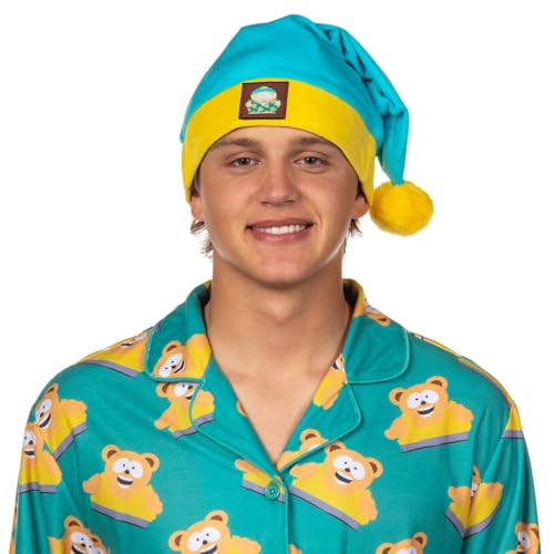 INTIMO South Park Men's Snacky Cakes Wellington Bear Eric Cartman Coat Front Pajamas with Nightcap 3 Piece Set3