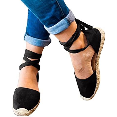 SO-buts baby clothes Women’s Closed Toe Espadrille Flats Sandals Summer Fashion Casual Shoes Lace Up Strap Retro Breathable Roman Sandals Beach Holiday Walking Shoes (Black, 5 UK) Cover