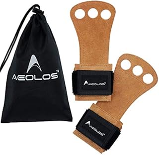 AEOLOS Leather Gymnastics Hand Grips-Great for Gymnastics,Pull up,Weight Lifting,Kettlebells and Cross Training (Brown(2 Layers Leather), Medium)