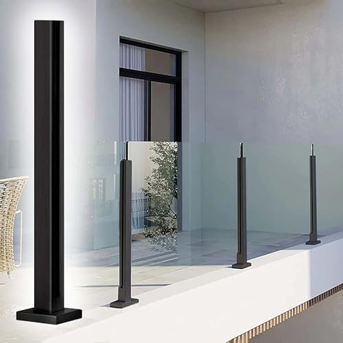 Poteau de garde-corps en verre noir carré au design épuré pour balcon