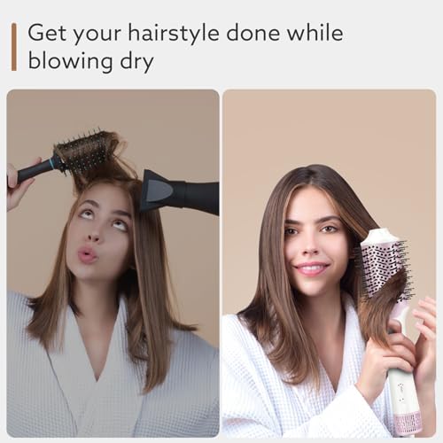 Image of 2-in-1 Blow Dryer Brush & Hair Straightener, Ionic & Ceramic Thermal Brush with Adjustable Heat & Cool Shot, 110000 RPM Motor High-Speed Motor for Frizz-Free, Smooth & Voluminous Hair, White