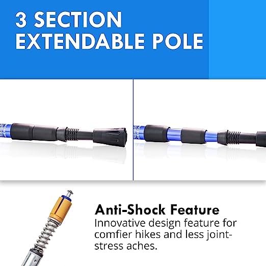 Image of Trekking Poles Shock Absorbing Adjustable Hiking or Walking Sticks for Hiking Collapsible Strong, Pack Lightweight Walking Pole, All Terrain Accessories and Carry Bag (Blue)