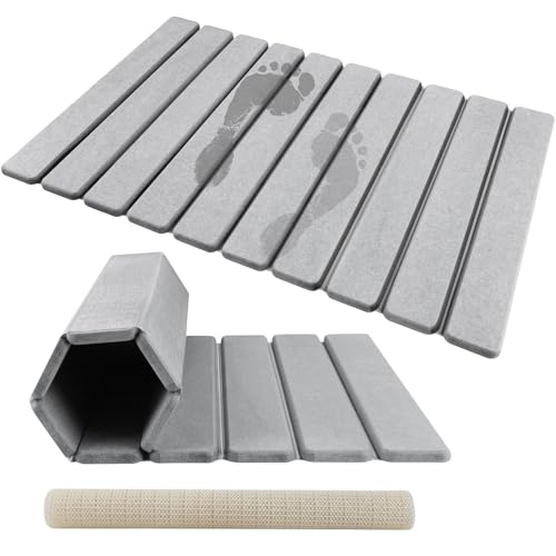 Recopilación de Tapetes dib los 10 mejores. 46 WINCHEERS Tapete de Baño de Piedra de Diatomita 60 x 39 - Ultra Absorbente, Antideslizante y de Secado Rápido, Diseño Plegable, Fácil de Guardar y Limpiar, Tapete Natural Ideal...