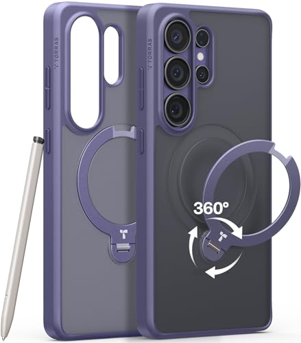 Image of TORRAS Q3 Spin for Samsung Galaxy S26 Ultra Case, 360 Magnetic Stand, Compatible with Magsafe, Slim S26 Ultra Case with Kickstand, Aesthetic for Women, Translucent Frosted Purple