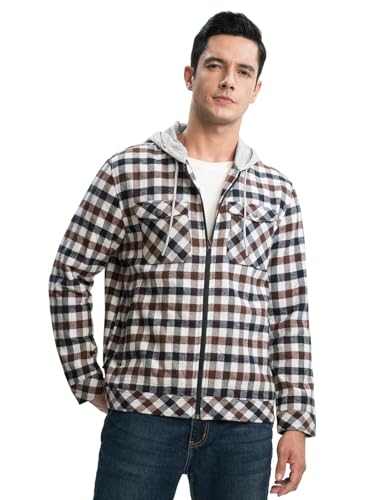 TBMPOY Men's Flannel Shirt Jacket Fleece Lined Plaid Sherpa Full Zip Winter Hoodie Warm Coat Casual Zipper Pockets3