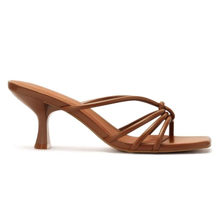 Women's Minimalist Tied Strappy Kitten Heel Sandals, Square Open Toe Slip-on Low Heel Mules, Elegant Summer Dress Shoes for Party, Evening, and Casual Wear, Multicolor3