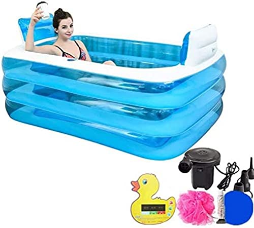 Piscina Inflable, Bañera Inflable, Bañera Plegable, con Bomba De Aire Eléctrica, con Reposacabezas Y Portavasos, Rectangular, para Jardín, Patio, Fiesta De Verano,150 * 100 * 50cm,YUYANAIAI