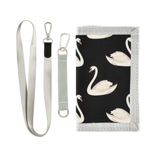 ALAZA Kids Wallets for Boys Girls Toddler Trifold Wallet Children Small White Swan Black with Zipper Coin Pocket