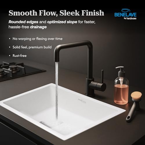 Image of Benelave by Hindware BLACP91003 Quartz Sink 24x18 for Kitchen | Single Bowl | Star Dust Color | Better Sound Absorption for Quieter Use | 7-year Manufacturer Warranty