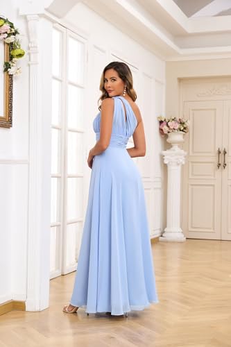 FreeBeauty One Shoulder Bridesmaid Dresses 2025 Chiffon Prom Dress Ruched Corset Evening Gown3