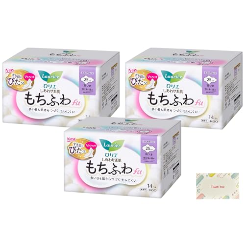 ロリエ しあわせ素肌 もちふわfit 特に多い昼用25cm 羽つき 14個入 3個セット + Kunutonnオリジナルロゴ入りe おまけ付