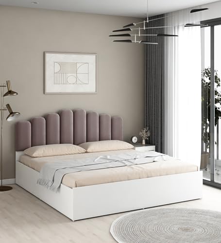 Image of Castle King Size Box Bed, Engineered Wood, Beige Finish | Sturdy & Stylish | Knock-Down Delivery