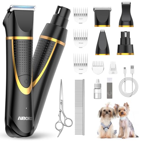 AIBORS Small Dog Grooming Kit, 4 in 1 Electric Cordless Dog Paw Trimmer with Nail Grinder, Low Noise...