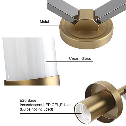 Image of PERMO Vintage Bronze Antique Single Wall Sconce Lighting Fixture with 2.8 inch Cylindrical Clear Glass Shade (1 Head) (2 Heads Milk White Glass Shade)