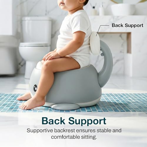 Image of Baybee Dolphin Potty Seat for Kids 2-5 Years | Baby Toilet Seat with Back Support & Anti Slip Base | Portable Potty Training Seat with Grip Handle | Baby Toilet Chair for Kids Boys Girls (Grey)