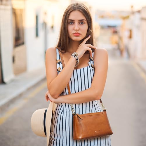 Kattee Leather Crossbody Bags for Women Trendy, Small Shoulder Purses and Handbags, Clutch Wristlet Wallet with 2 Straps2