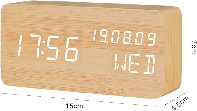 Image of Wooden Finishing Desk Digital Clock | Clock Alarm Digital with 6 Inch LED Display, USB Powered Temperature Table Loud Alarm Clock for Bedroom| AlarmClock for Heavy Sleepers