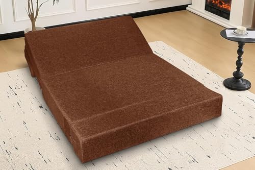 Image of Foldable 2 Seater Sofa Cum Bed, Sofa Bed 4 X 6 Feet, Jute Fabric- Washable Cover- Including Two Cushion Perfect for Home & Office - Brown Color