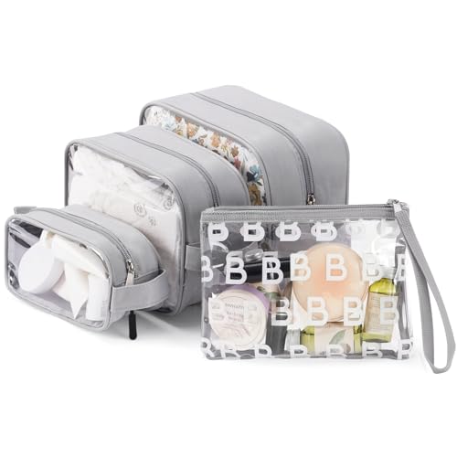 Image of PHOEBUS BABY 4-Piece Diaper Bag Organizer Pouch Set - Clear Waterproof Travel Toiletry Packing Cubes, Baby Essentials Organizing Bags for Nursery, Grey