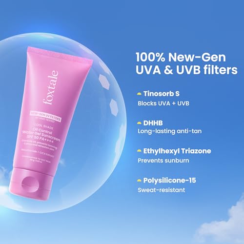 Image of Foxtale Ice-Burst Gel Sunscreen SPF 50 PA++++ for Oily Skin, In-Vivo Tested & 100% New-Gen UV Filters | Prevents Tan, Controls oil, & Mattefies | Lightweight, Non-Greasy, No White Cast | For Men & Women 80ml