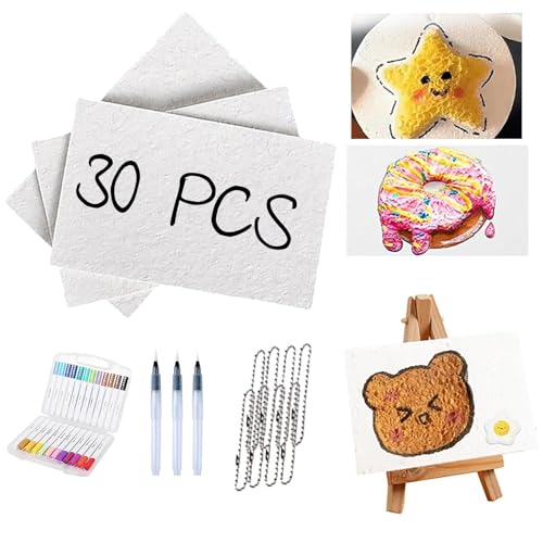 Guhupoy 88 Pcs Painting Paper，Magic 3D Foam Texture Painting Kit for Kids–3D Foam Texture Painting Kit with Puffy Paint & Pens–Creative DIY Art Gift Magic Puffy Paint Craft Paper for Kids