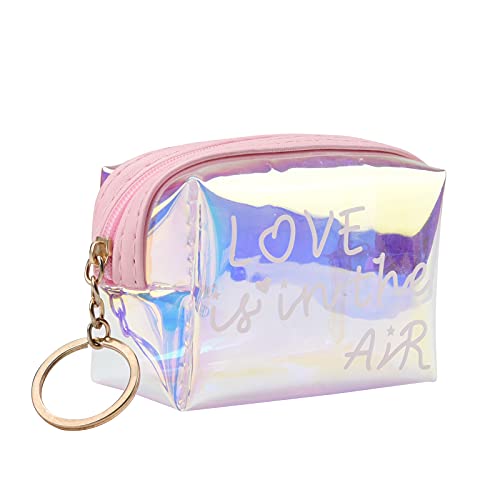 Coin Purse, Change Purse, Translucent Clear Purse, Women's Wallets, Iridescent Makeup Pouch, Oblong TPU Holographic Cosmetic Pouch, Coin Purse with Key-ring, Small Coin Pouch for Girls & Women