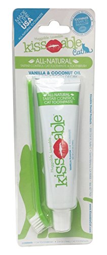 Kissable Cat Dental Kit Contains All-Natural Toothpaste + Small Toothbrush | Best Toothpaste and Toothbrush for Cats | Made in USA, Cats & Kittens