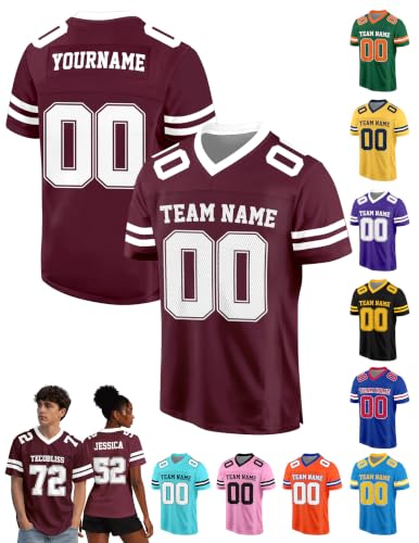 Custom Football Jersey with Name Number Logo S-5XL, Maroon V-Neck Jersey