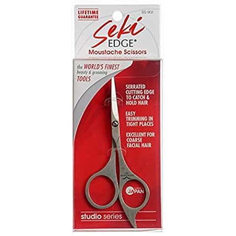 Seki EDGE SS-902 | Made in Japan | Ząbkowane nożyczki do brody i wąsów | Ergonomiczne precyzyjne nożyczki ze stali nierdzewnej | Smukłe, ręcznie ostrzone ostrza | 12,4 x 5,1 x 0,6 cm