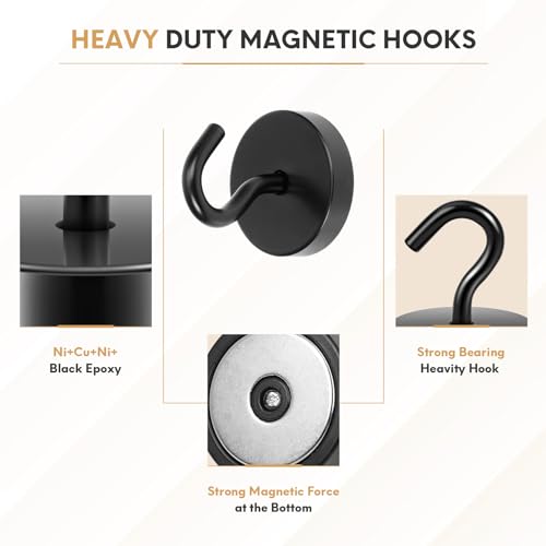Image of Neosmuk Magnetic Hooks Steel Tube Design for Cruise,130lb+ Black,10 Pack | Cruise Ship Essentials,Heavy Duty Magnett Hooks for Cabins, Refrigerator, Grill, Hanging, and Travel Extra Strong Must-Haves