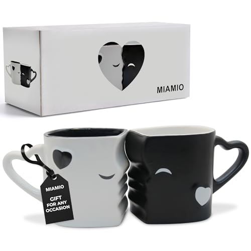 MIAMIO - Coffee Mugs/Kissing Mugs Gift Set for Couples/Weddings/Birthday/Anniversary, Ceramic 300ml (Black)
