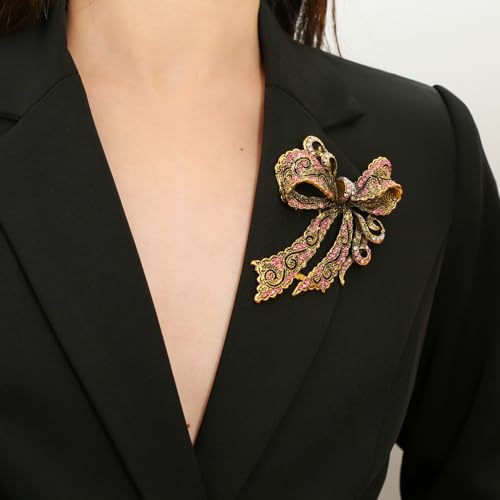 Image of Rhinestone Bow Brooch Vintage Crystal Large Bowknot Brooches for Women Brooch Pin Wedding Fashion Jewelry Accessories,Women Gift