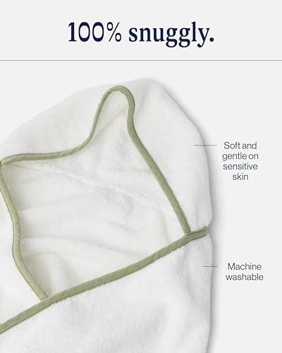 Image of Lalo The Hooded Towel & Washcloth Set, 100% Organic Cotton, Soft on Sensitive Skin, Durable & Absorbent, Machine Washable, Includes One Baby Towel and Two Washcloths - Sage