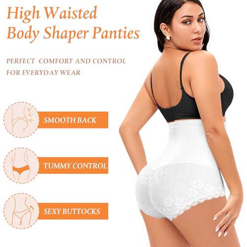 Image of Werena Tummy Control Shapewear Panties for Women High Waisted Shaping Underwear Lace Body Shaper Girdle