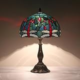 TFNALNB Tiffany Lamp,W12H19 Inch Stained Glass Table Lamp,Antique Desk Light,Art Decor Table Lamp(Dragonfly