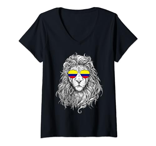Gafas de sol de león con bandera de Colombia, regalos de Colombia Love Colombia Camiseta Cuello V