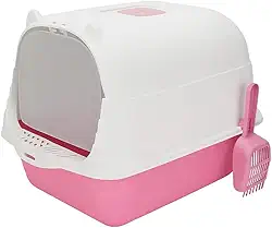 GenéricoCaixa de areia banheiro de gato fechado grande completo peneira bandeja filtro + pá(Rosa)